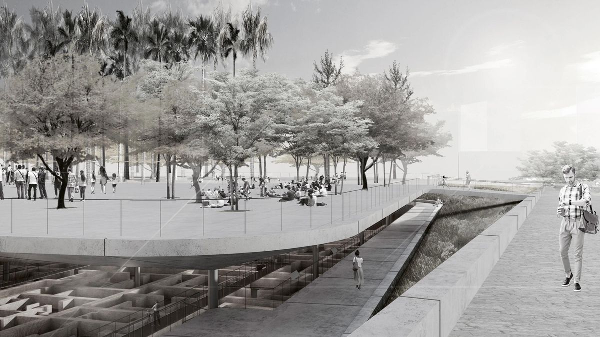 Recreación de la plaza flotante que se construirá sobre el bosque de columnas que protegerá los restos arqueológicos de San Esteban.