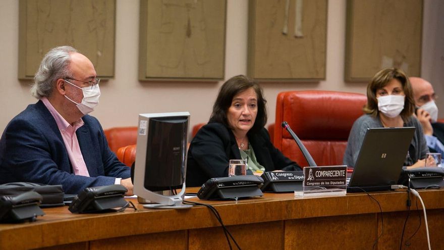 La presidenta de la AIReF, Cristina Herrero, durante su comparecencia ante la Comisión de Presupuestos del Congreso