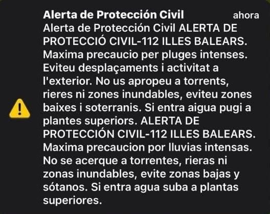 Mensaje 'Es-Alert' enviado a los vecinos de Eivissa y Formentera.