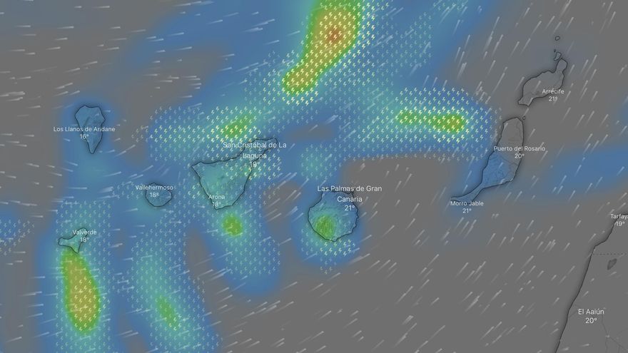 Previsiones de lluvia del portal 'Windy' este miércoles 7 de diciembre a las 18:00 horas