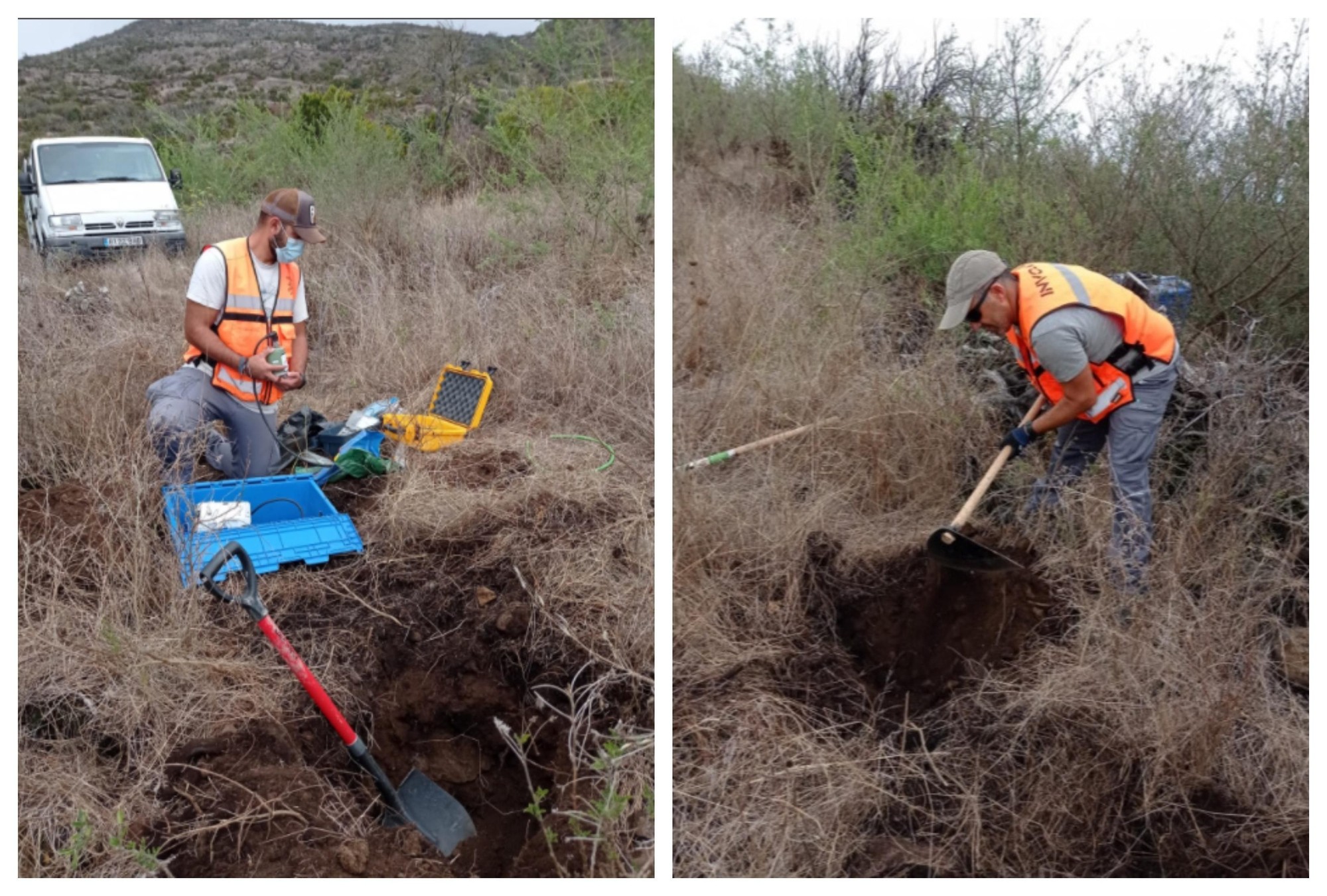 Técnicos del Instituto Volcanológico de Canarias instalan un nuevo sismógrafo en la zona de Cumbre Vieja, el pasado sábado.