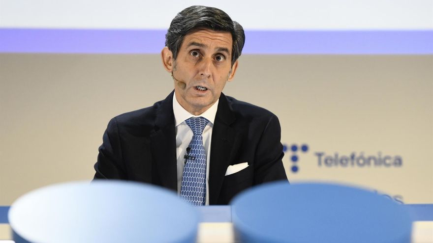 El presidente de Telefónica, José María Álvarez-Pallete, durante la presentación de los resultados de la compañía en 2021.
