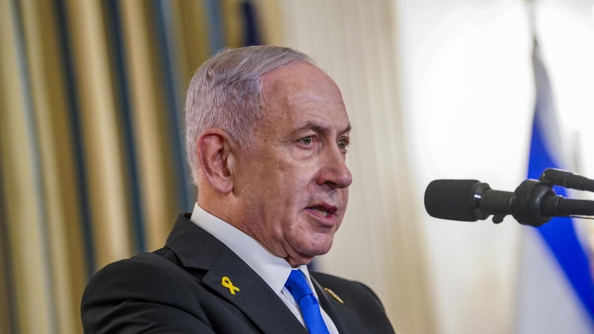 El Primer Ministro de Israel, Benjamín Netanyahu, este lunes en la coferencia junto a Donald Trump, en la Casa Blanca