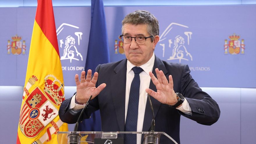 El portavoz del PSOE, Patxi López, durante una rueda de prensa en el Congreso de los Diputados, a 19 de mayo de 2026, en Madrid. Marta Fernández / Europa Press