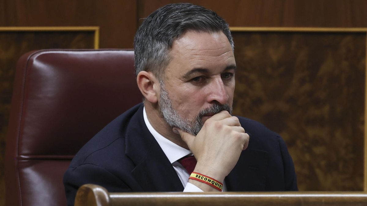 Santiago Abascal en el pleno que este jueves se celebra en el Congreso.
