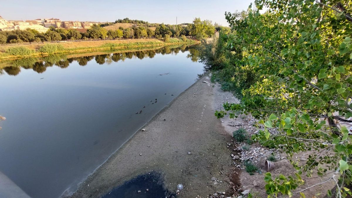 El río Tajo a su paso por Toledo, el 20 de agosto de 2026. A la derecha se observa el nivel que llega a alcanzar