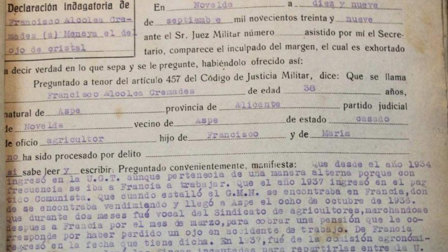 Parte de la causa que condenó a Francisco Alcolea a la pena de muerte