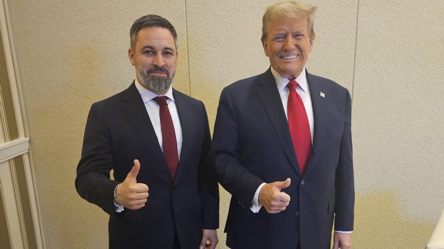 Archivo - El presidente de Vox, Santiago Abascal, se reúne con el expresidente de Estados Unidos Donald Trump en el marco de la CPAC. Washington, 24 de febrero de 2024.
