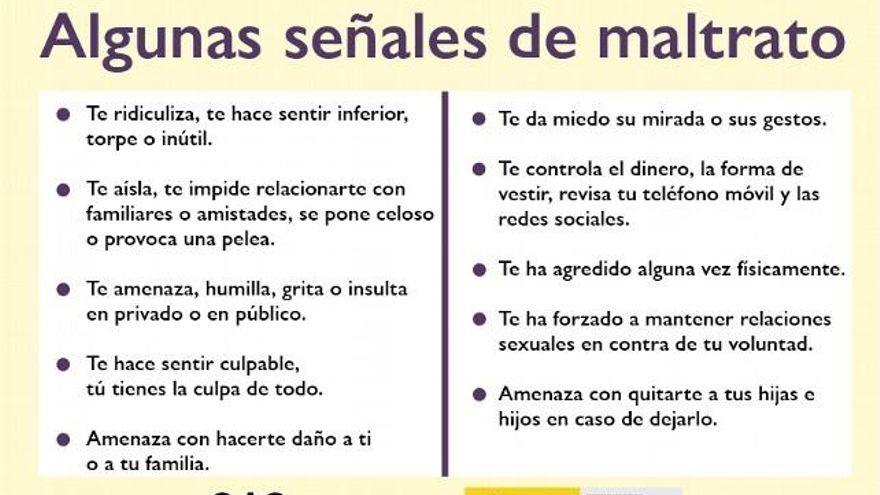 Algunas señales de maltrato. Ministerio de Igualdad.