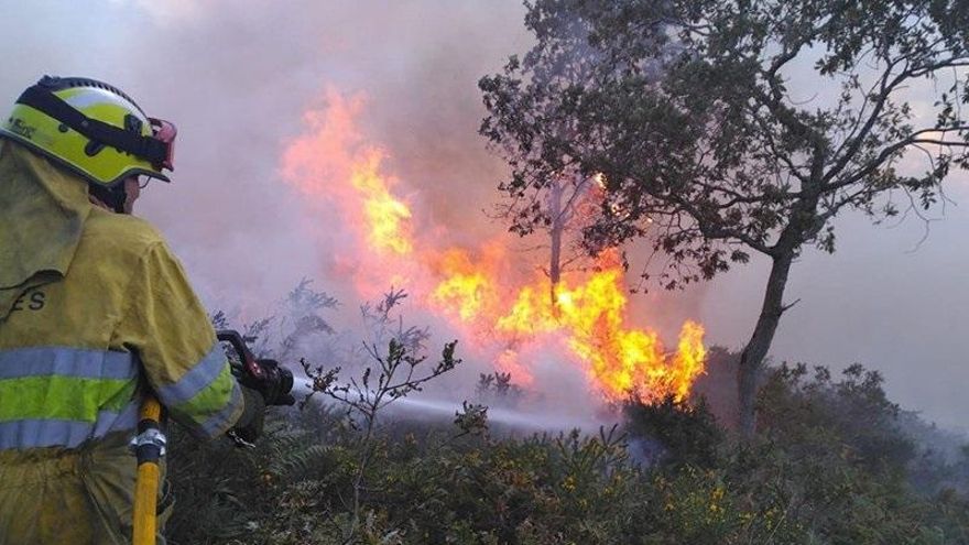 Archivo - Imagen de archivo.- Bomberos sofocan un incendio forestal
