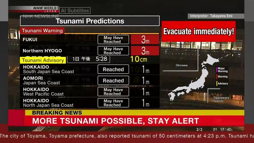 Japón activó la alerta de tsunami en su costa occidental tras un fuerte terremoto