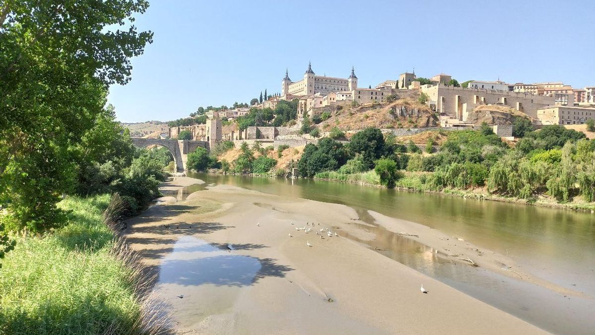 El río Tajo a su paso por Toledo con un bajo caudal el miércoles 9 de julio
