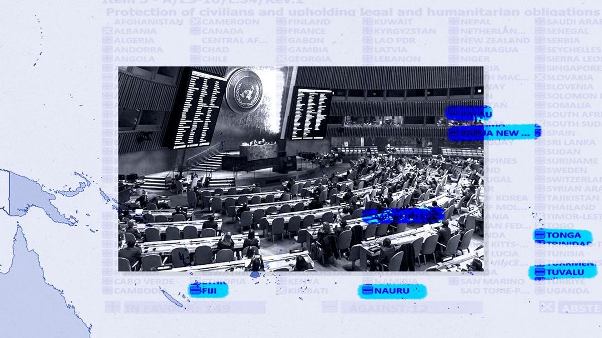 Imagen de una votación en la Asamblea General de la ONU contra la ofensiva de Israel en Gaza.
