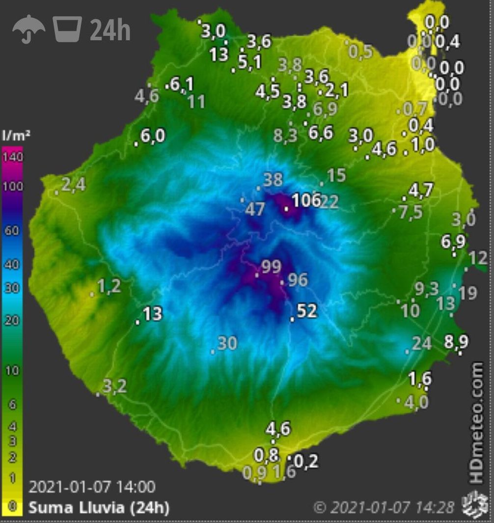 Precipitaciones en Gran Canaria desde la medianoche de este jueves