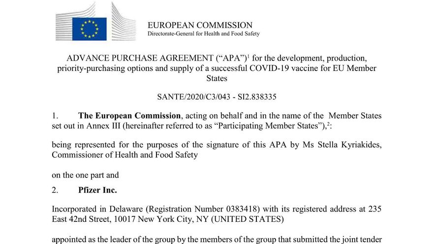 El contrato de la Comisión Europea con Pfizer.