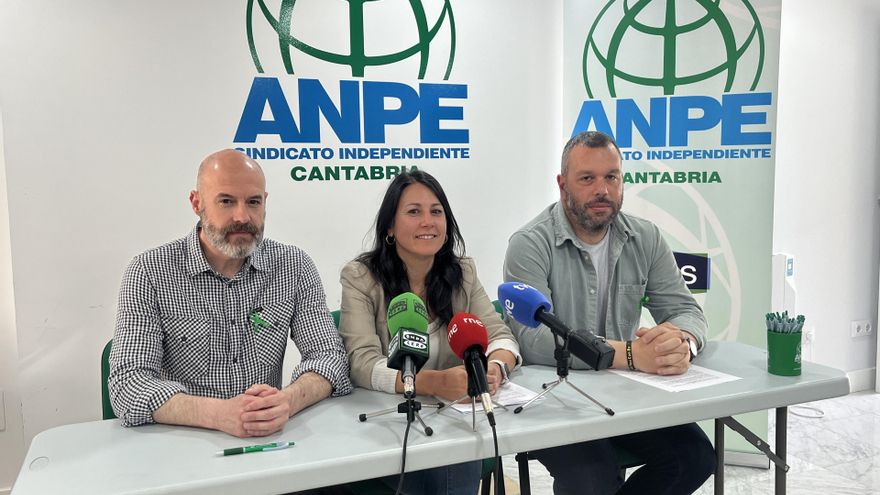Representantes del sindicato docente ANPE, con su presidenta, Rus Trueba, en el centro de la imagen