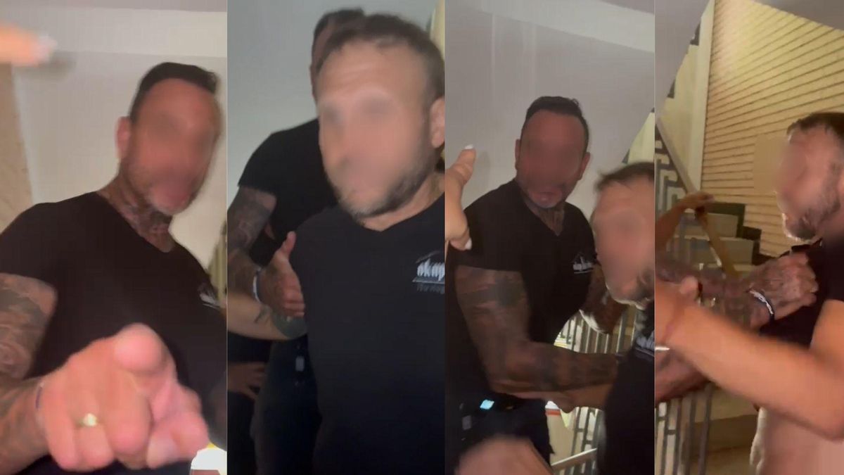 Cuatro capturas del vídeo que muestra el presunto acoso a la inquilina cuando estaba sola en la vivienda, con su hija de un año agarrada a ella.
