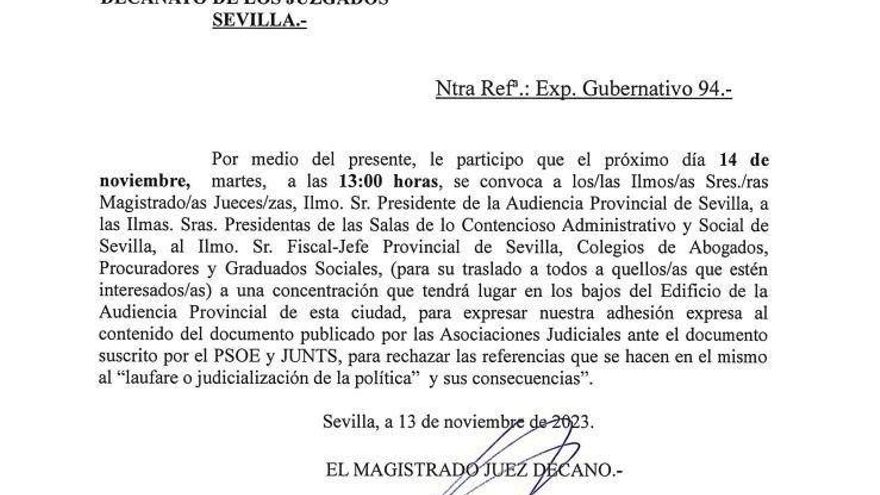 El juez decano de Sevilla convoca al resto de jueces a una concentración contra el acuerdo de PSOE y Junts