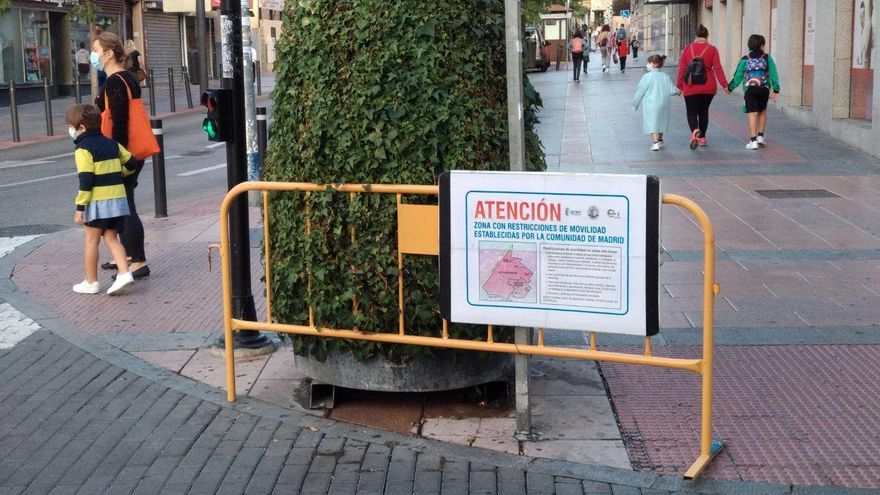 La calle Madrid, en el municipio de Getafe, el primer día de restricciones.