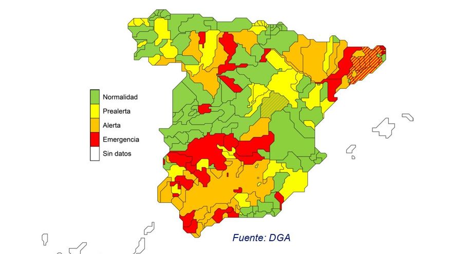 Mapa de la sequía en España a 31de agosto de 2023.