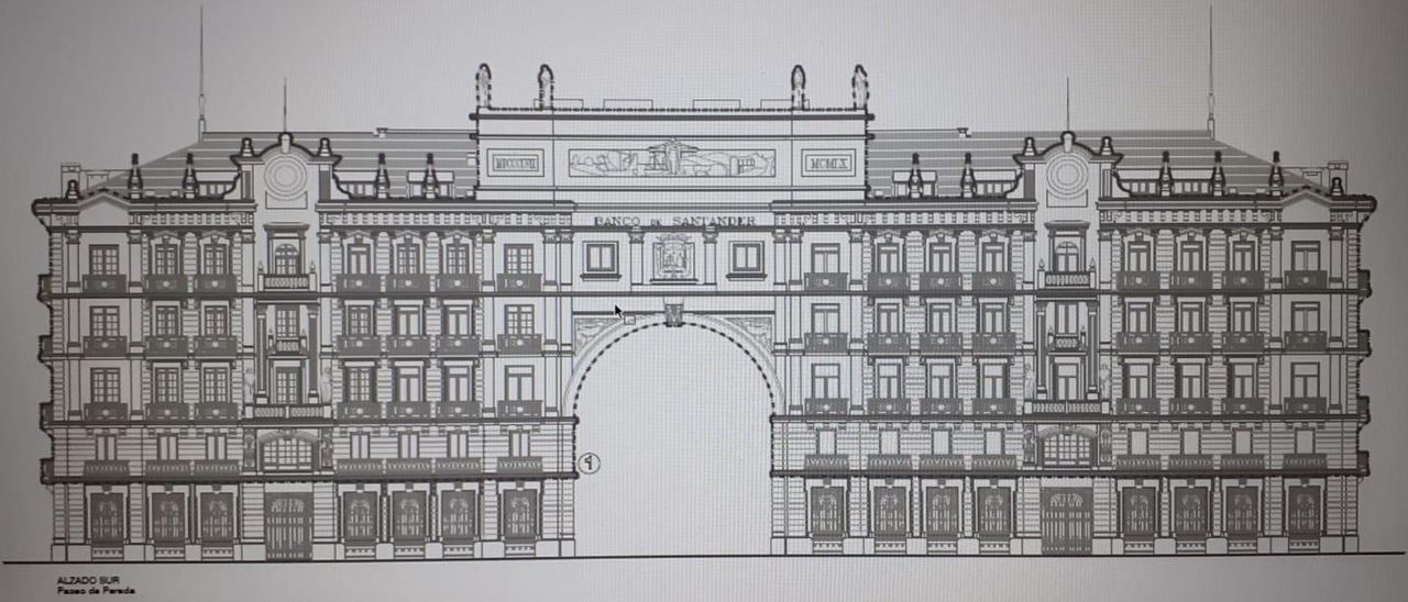 Ficha urbanística actual de la sede del Banco Santander.