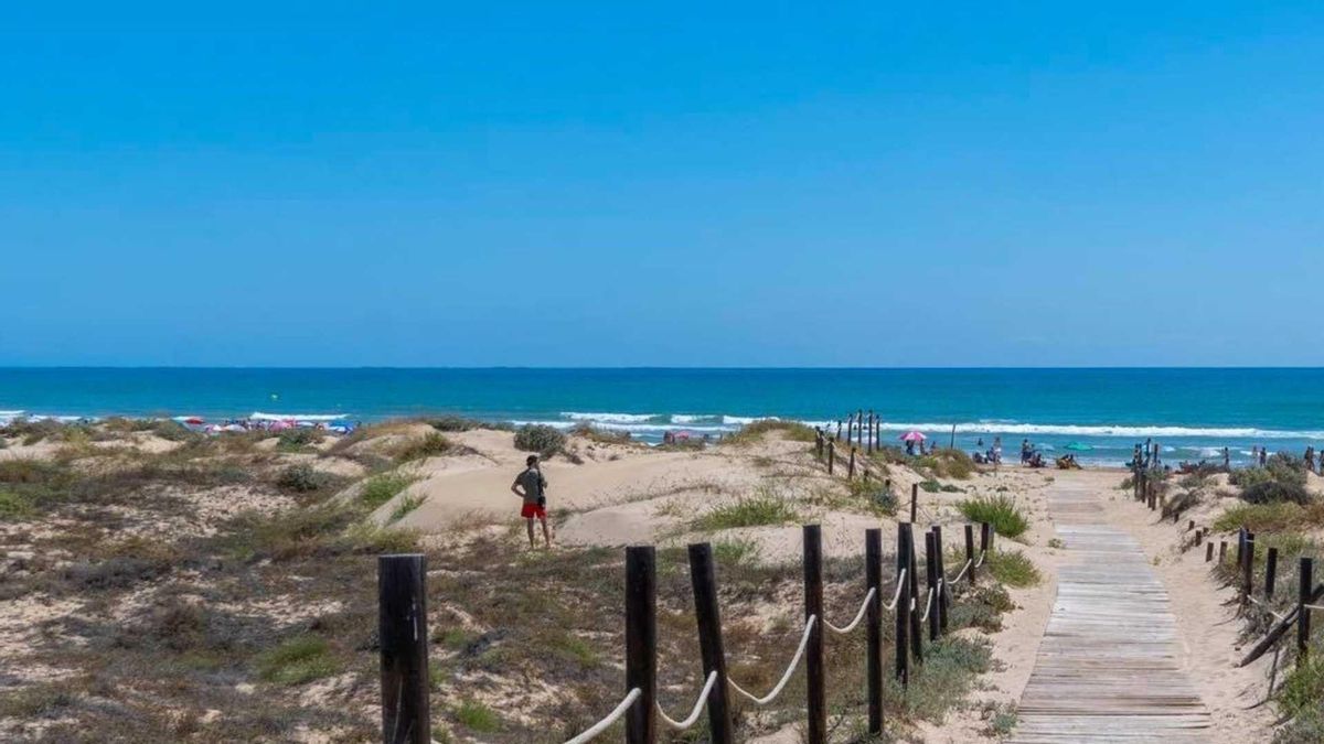 La playa de Alicante con casi dos kilómetros de arena fina y rodeada de dunas y vegetación frente al Mediterráneo