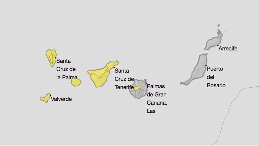 Aviso amarillo por fuertes vientos en la provincia de Santa Cruz de Tenerife y Gran Canaria para el martes