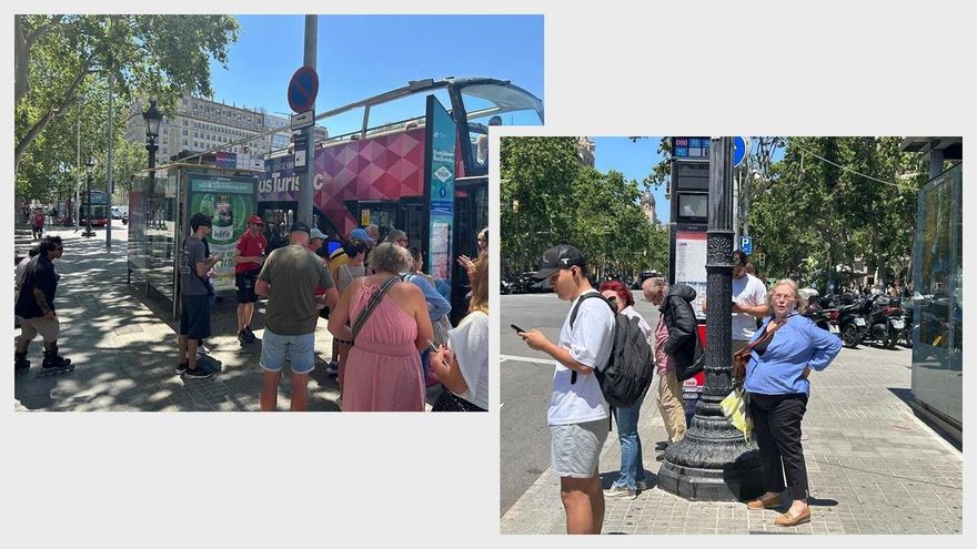 Turistas a la sombra y vecinos al sol: el cambio de una marquesina de bus indigna a los usuarios en Barcelona