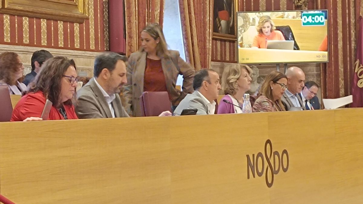 La bancada socialista con su portavoz, Antonio Muñoz, a la derecha.