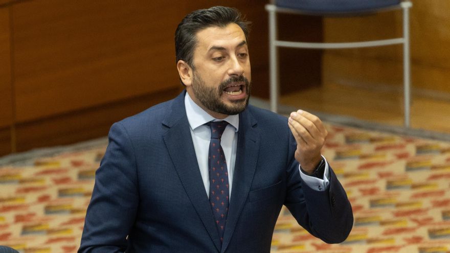 El portavoz del PP en la Asamblea, Carlos Díaz-Pache, interviene durante un pleno en la Asamblea de Madrid.