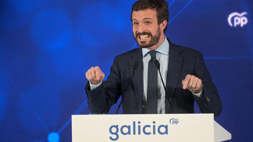 El presidente del Partido Popular, Pablo Casado interviene durante un acto sobre economía y fondos europeos en A Coruña el pasado 18 de diciembre