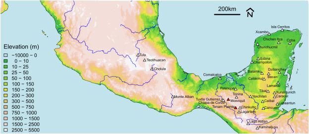 Mapa del sureste de Mesoamérica con la ubicación de Moxviquil y Tenam Puente, así como de algunos sitios mencionados en el texto. Elaborado por Clément Bataille y Elizabeth Paris.