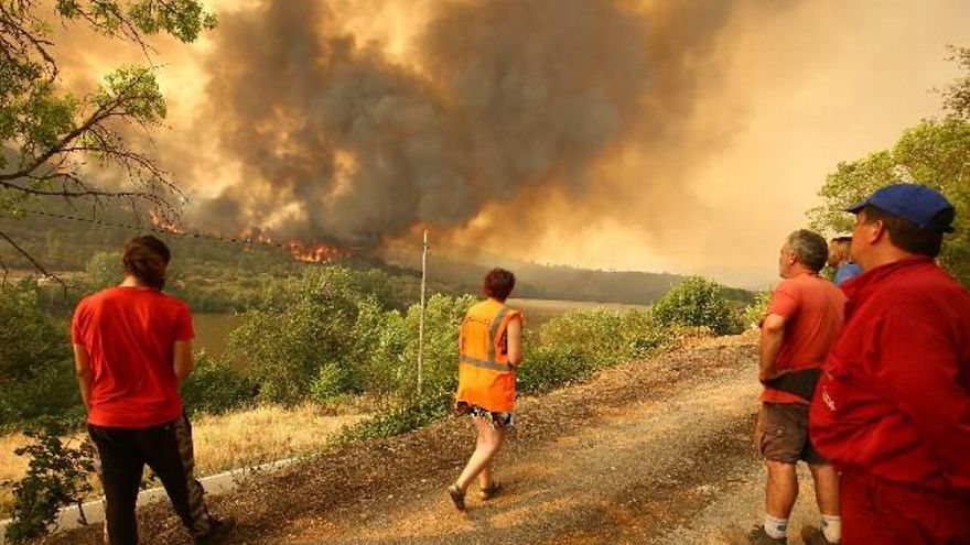 Incendio entre las localidades limítrofes de Castilla y León de Puente Domingo Flórez, y de Galicia de San Xusto de Carballeda. // César Sánchez / ICAL
