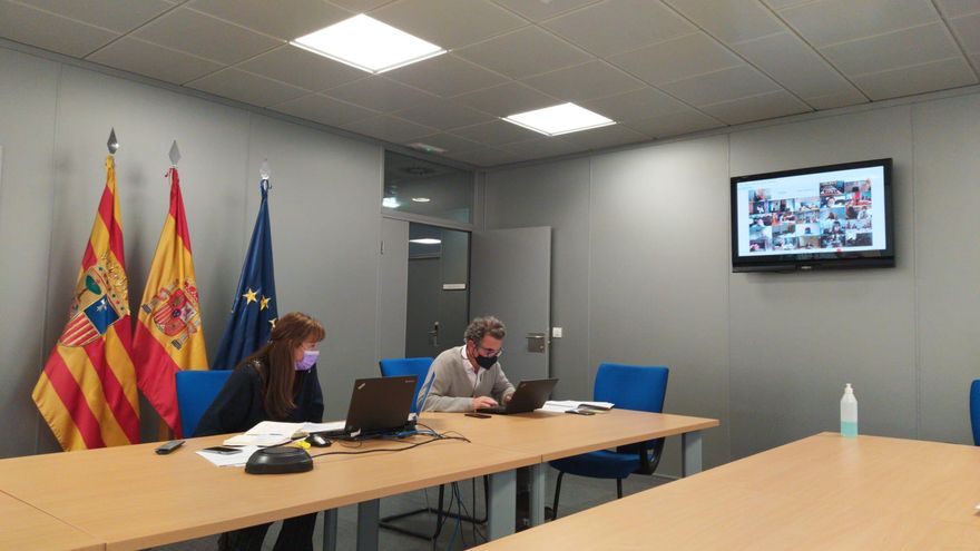La consejera de Sanidad, Sira Repollés, y el director general de Salud Pública, Francisco Javier Falo, en la reunión el Consejo Interterritorial.