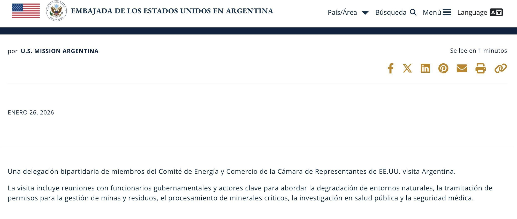 El escueto comunicado de la embajada de EE.UU. en Argentina