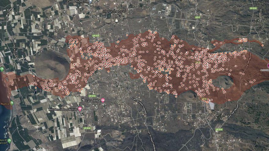El manto de lava del volcán de La Palma se extiende ya sobre 400 hectáreas y la fajana ocupa casi 30