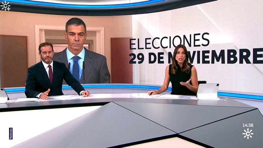 Polémica por la cabecera de los informativos de Canal Sur sobre el adelanto electoral con una colección de acusaciones a Sánchez