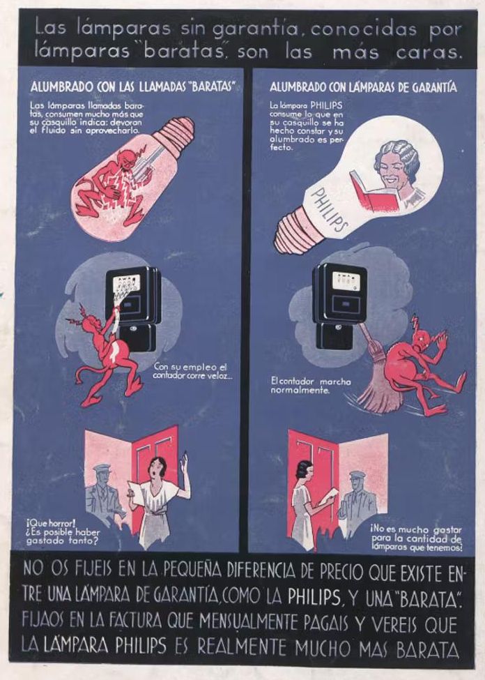 Publicidad de Philips denunciando la mala calidad de la luz barata.
