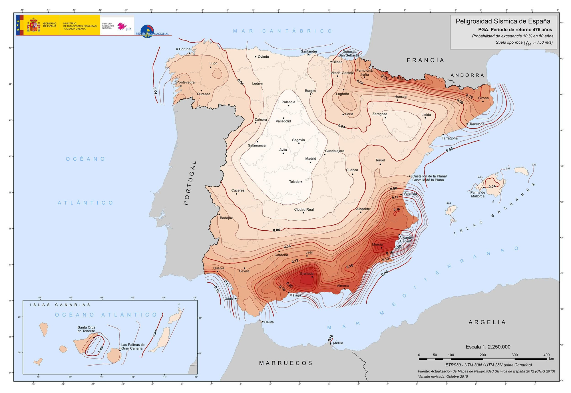 Mapa oficial de peligrosidad sísmica.