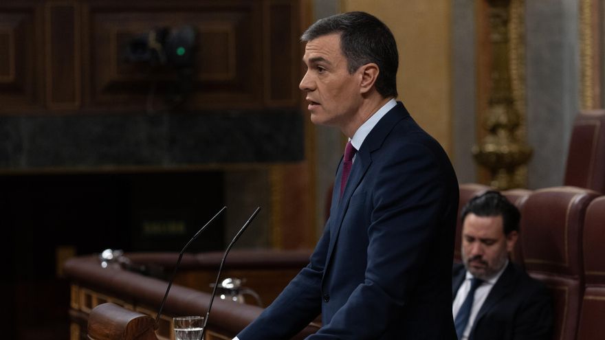 El presidente del Gobierno, Pedro Sánchez, interviene durante un pleno en el Congreso de los Diputados
