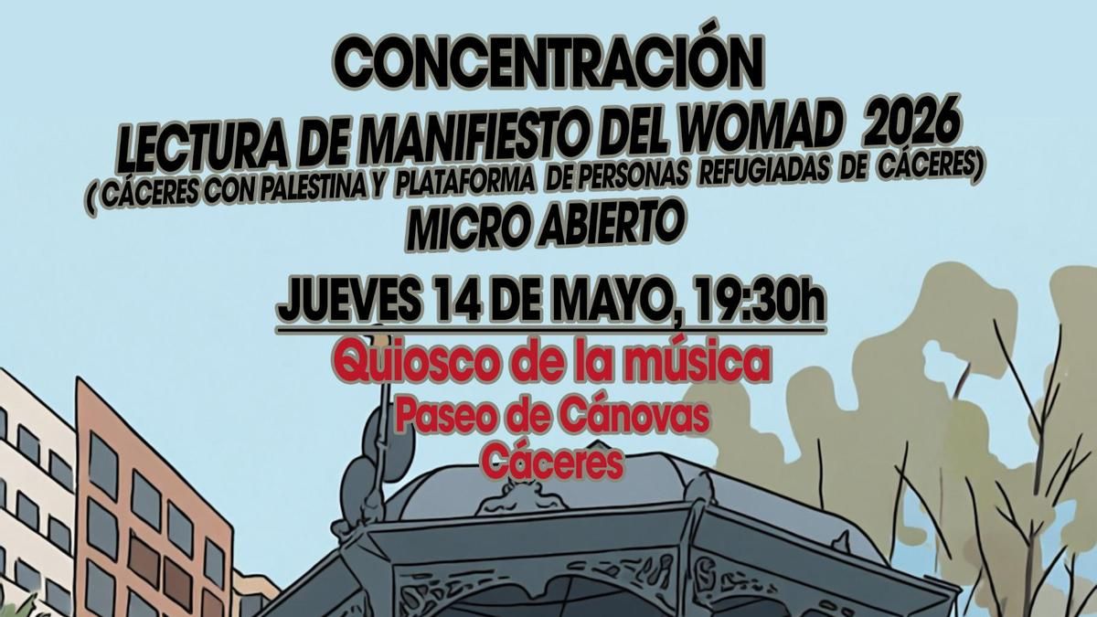 El manifiesto por la paz y Palestina que no pudo leerse en WOMAD por la lluvia se leerá este jueves en Cáceres