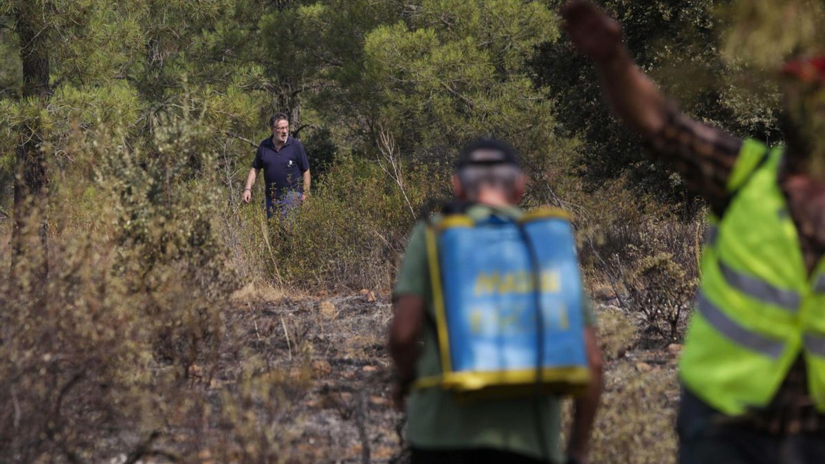 Labores de extinción del incendio forestal declarado en San Esteban de Nogales (León).