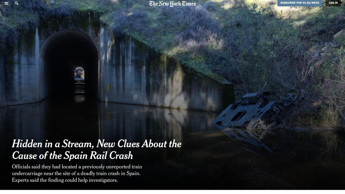 Un fotógrafo de New York Times localiza el chasis desprendido de los bajos del tren Iryo que se buscaba desde el accidente