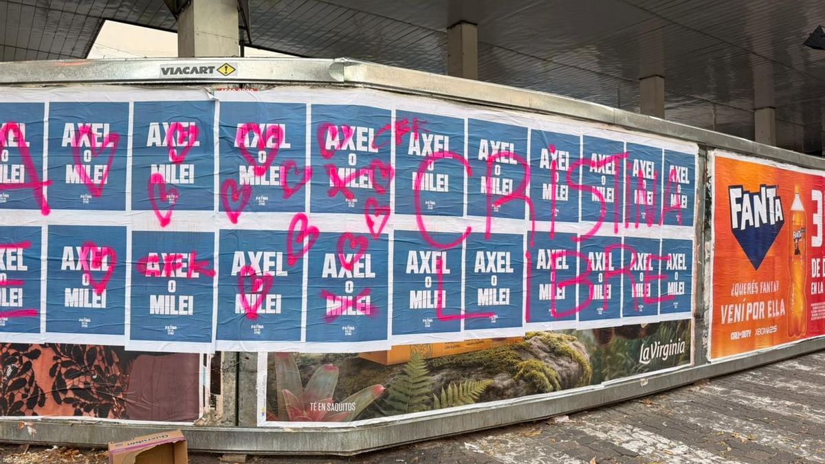 Andrés Larroque colocó carteles de "Axel o Milei" en las calles de la Ciudad y la militancia cristinista le escribió encima "Cristina libre"