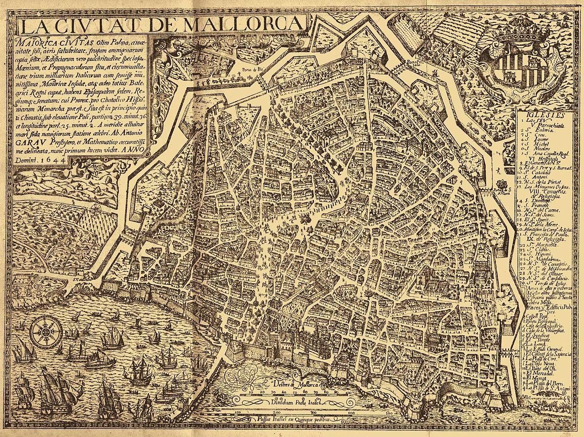 Plano de Palma con su muralla renacentista, elaborado en 1644 por el canónigo Pere Garau