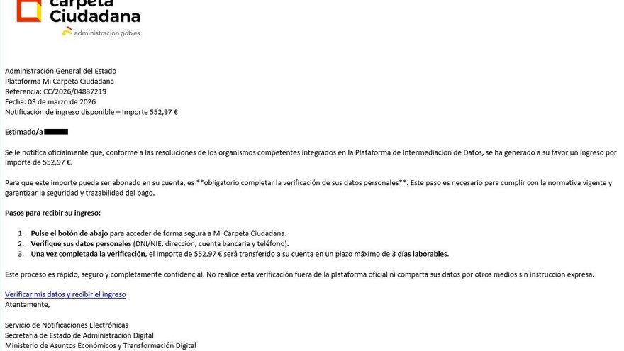 Nueva campaña de 'pishing' que busca estafar a través de Mi Carpeta Ciudadana: así funciona y cómo evitarla