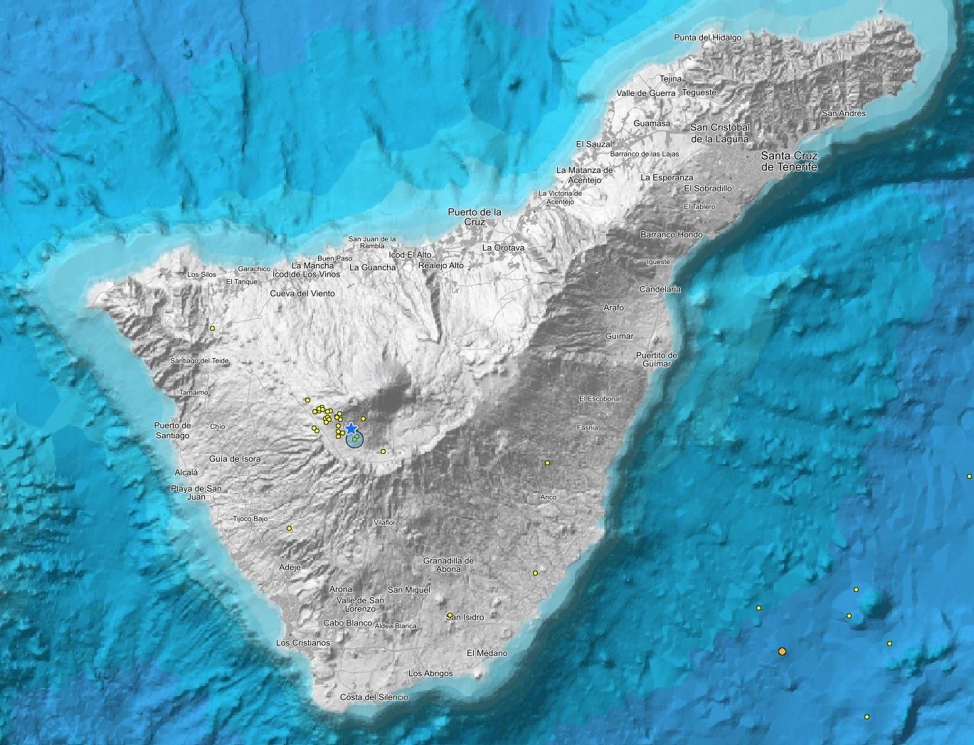 Últimos temblores localizados en Tenerife
