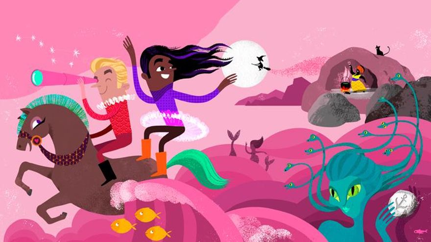 Una ilustración de "Héroes en zapatillas", una serie de audiocuentos contra los estereotipos machistas.