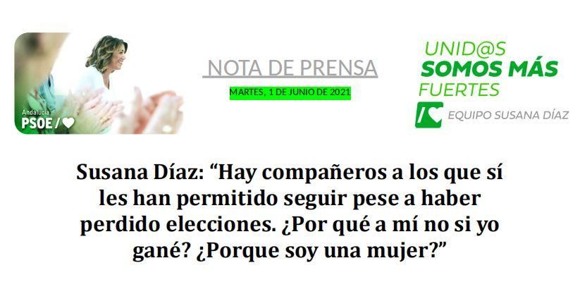 Encabezamiento de la nota de prensa remitida este martes por la candidatura de Susana Díaz.