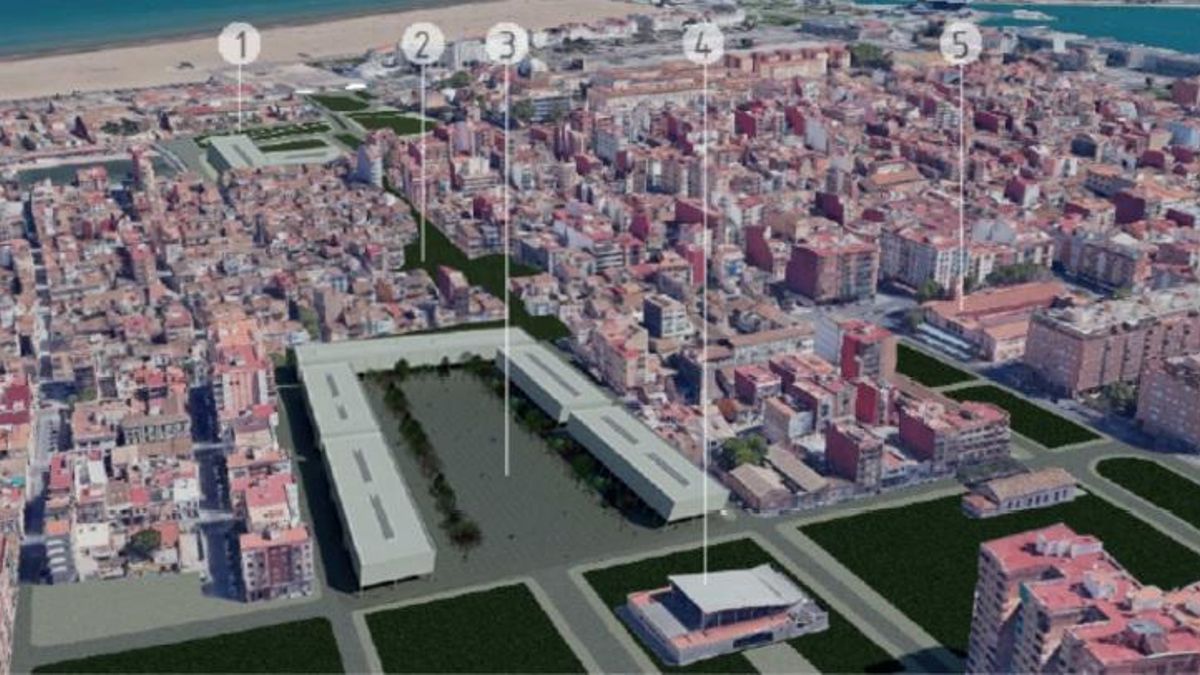 Proyecto de plaza porticada como continuación del Paseo València al Mar.